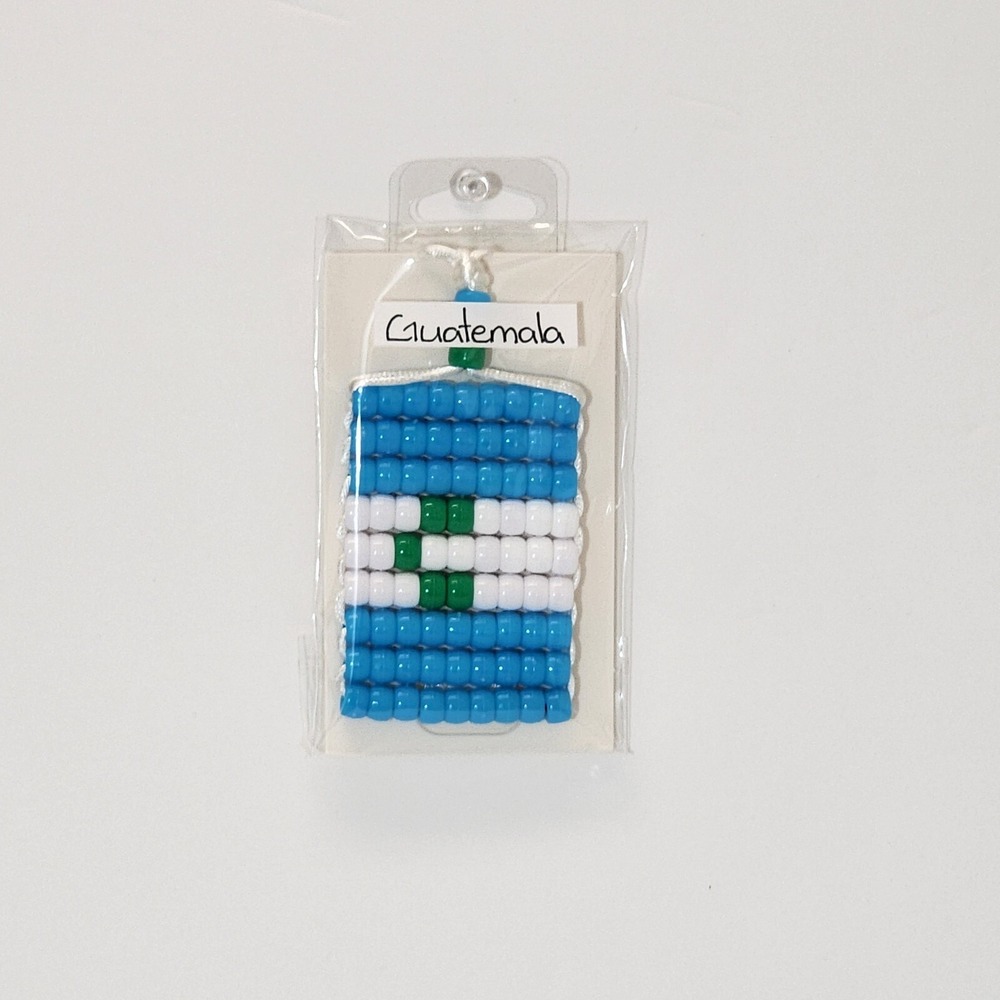 Guatemala Flag Car Mirror Danglers/Necklace . Mini‎ Beaded Flag 2.5" x 3".
